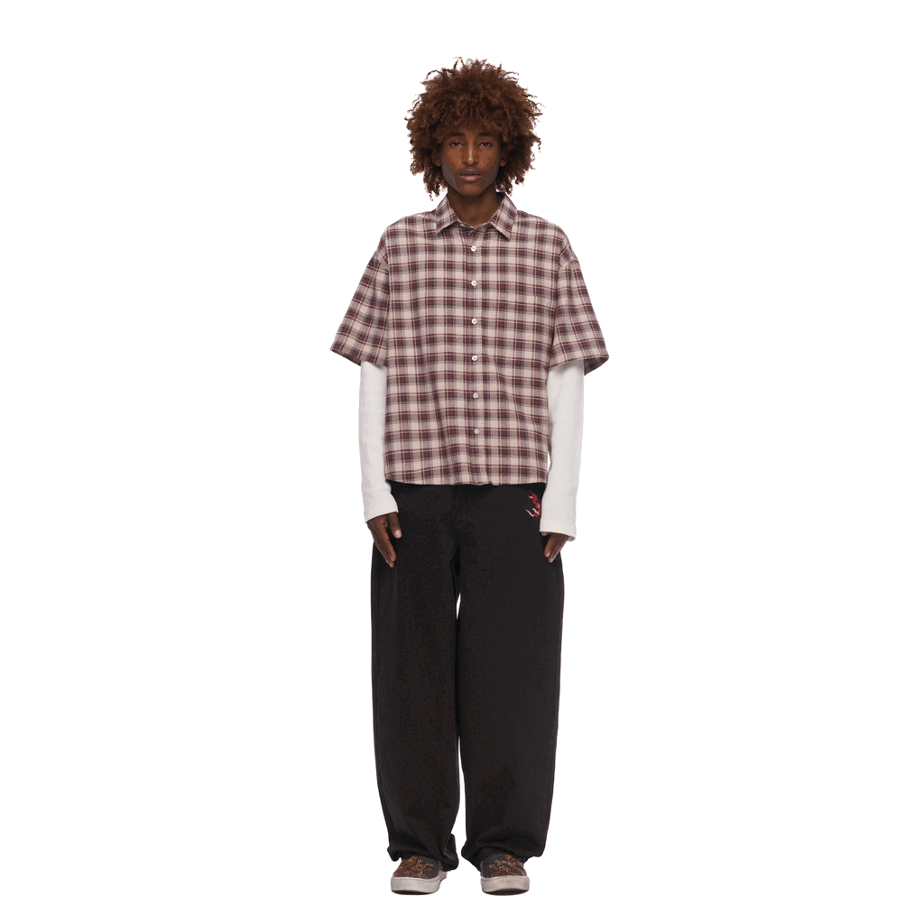 "lotus v2" layered Shirt plaid brown