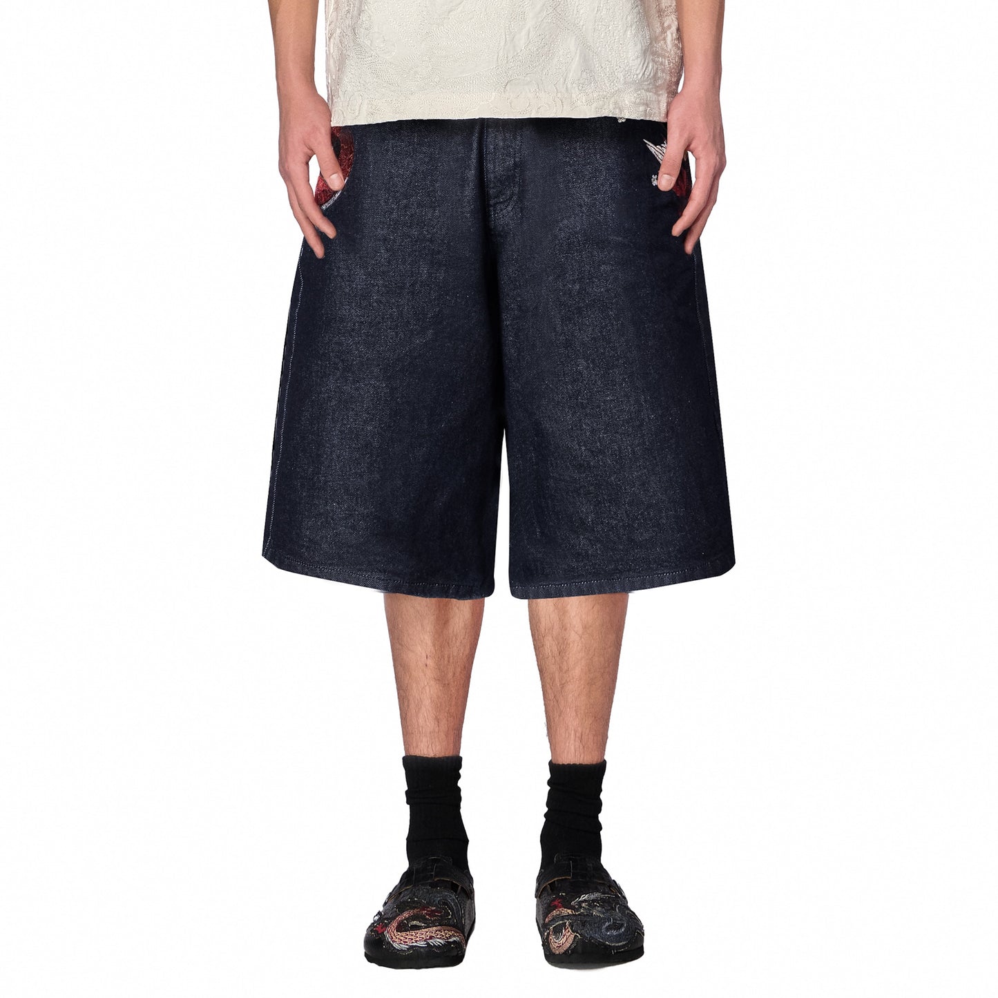 "yakuza" indigo raw Jorts 01