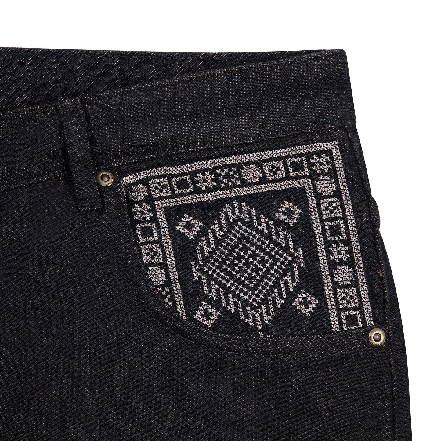 "aziza" red tinted Denim