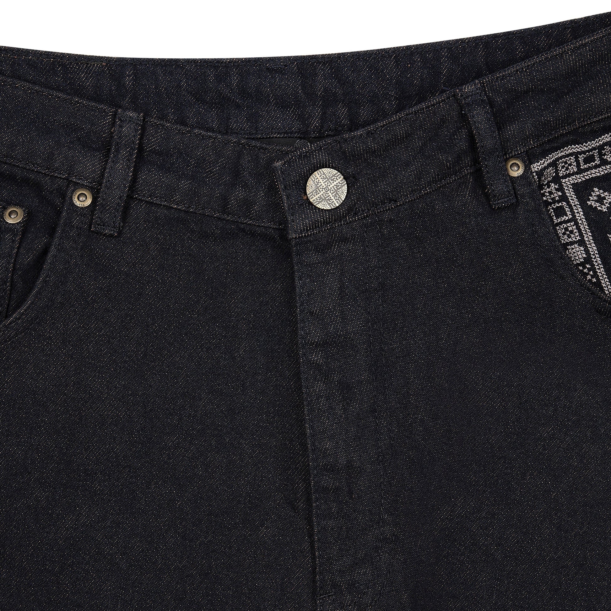 "aziza" red tinted Denim