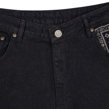 "aziza" red tinted Denim