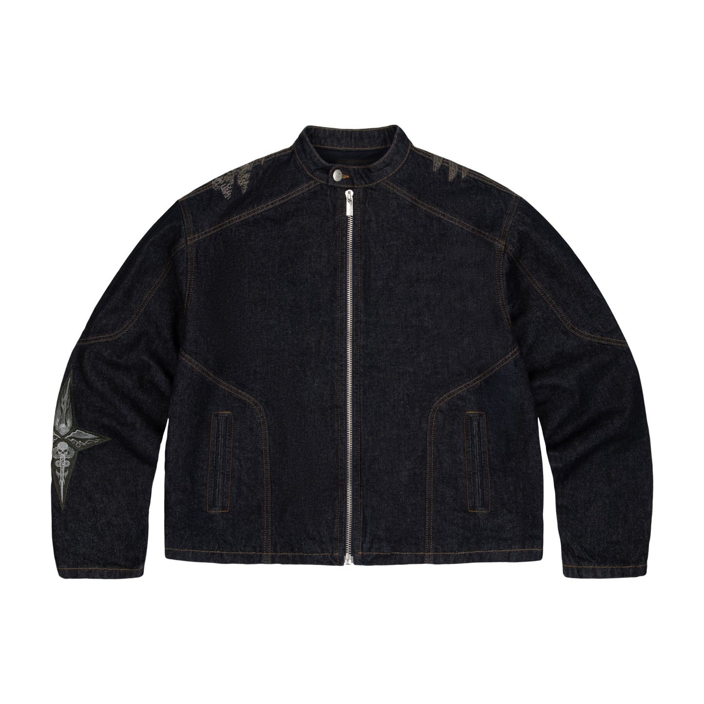 "hellboy" indigo raw denim Biker jacket
