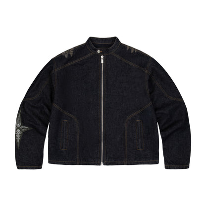 "hellboy" indigo raw denim Biker jacket
