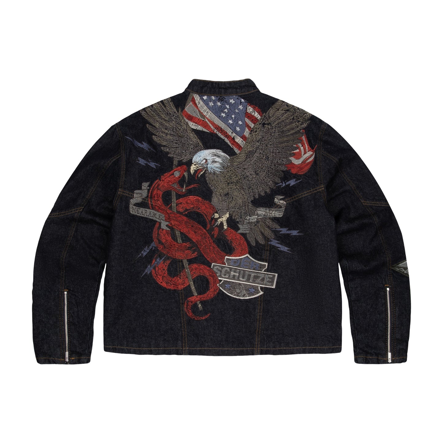 "hellboy" indigo raw denim Biker jacket