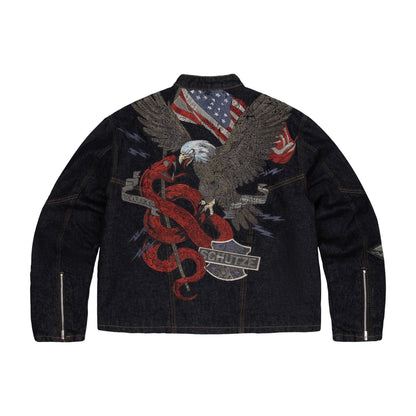 "hellboy" indigo raw denim Biker jacket
