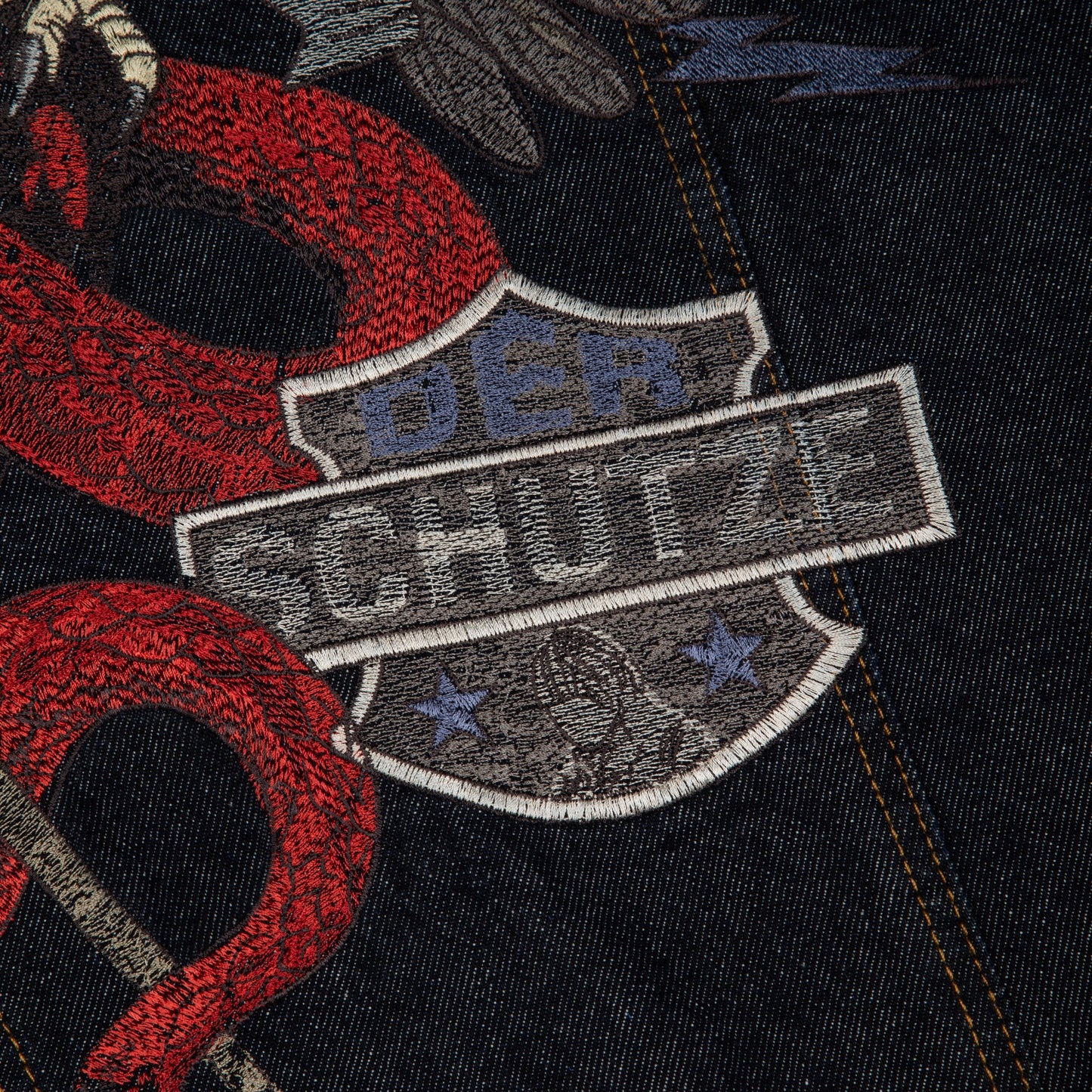"hellboy" indigo raw denim Biker jacket