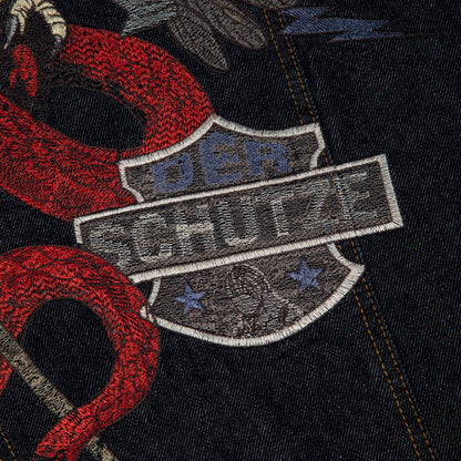 "hellboy" indigo raw denim Biker jacket