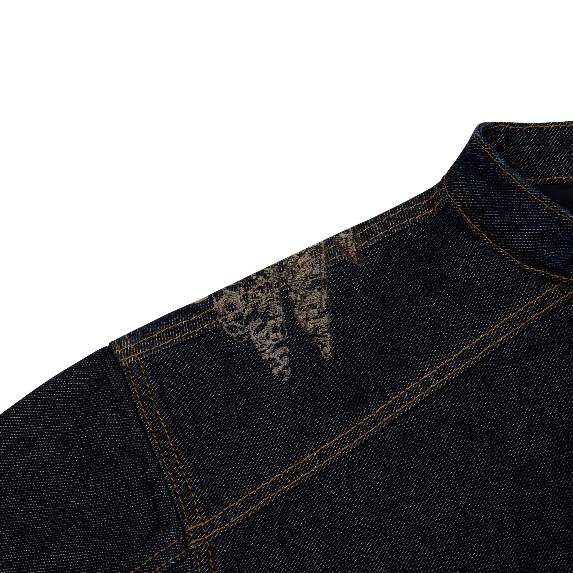 "hellboy" indigo raw denim Biker jacket