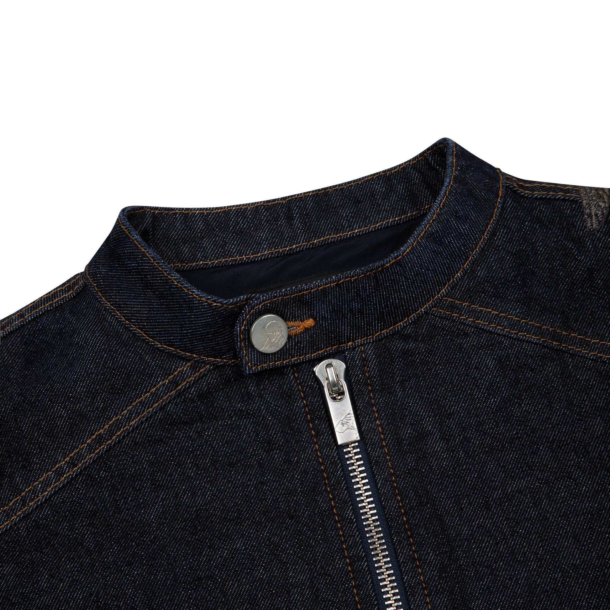 "hellboy" indigo raw denim Biker jacket