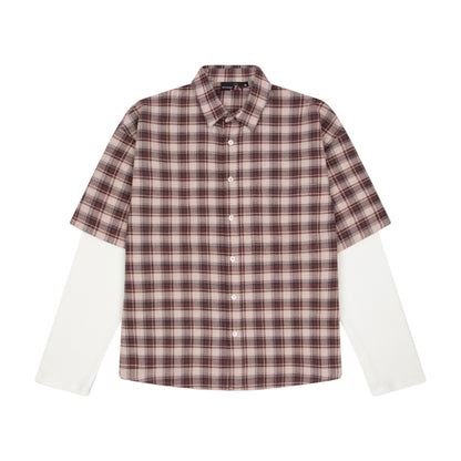 "lotus v2" layered Shirt plaid brown