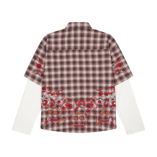 "lotus v2" layered Shirt plaid brown