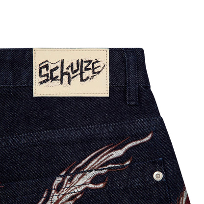 "yakuza" indigo raw Jorts 01
