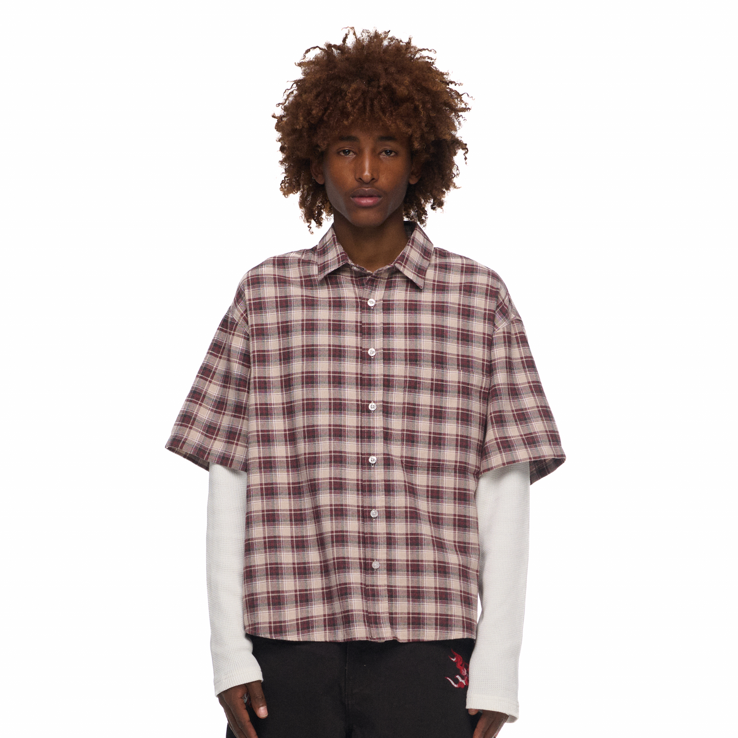 "lotus v2" layered Shirt plaid brown