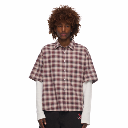 "lotus v2" layered Shirt plaid brown