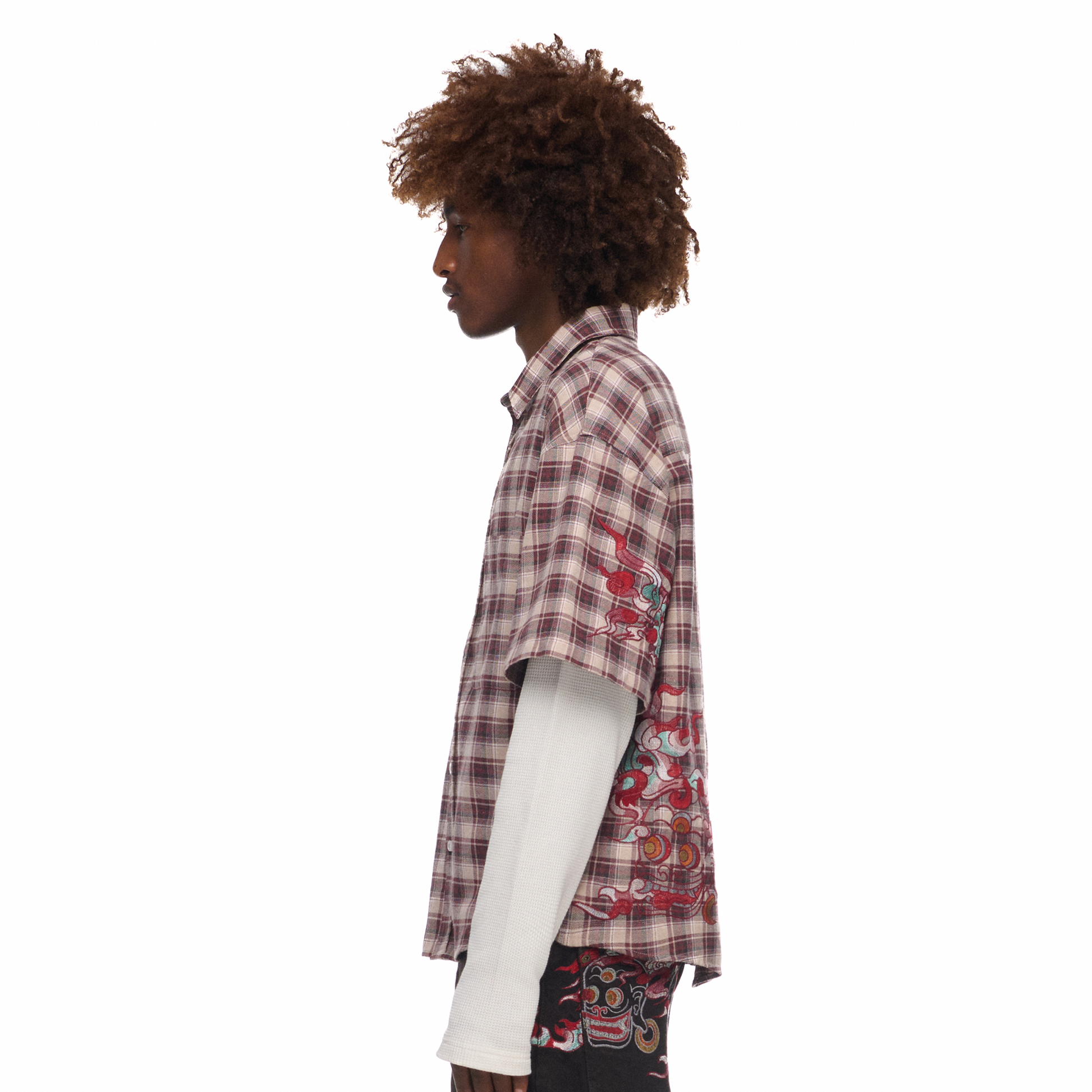"lotus v2" layered Shirt plaid brown