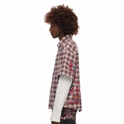 "lotus v2" layered Shirt plaid brown