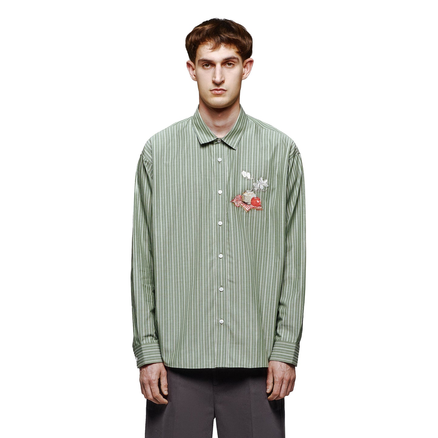 "garden of eden" green-white striped Shirt